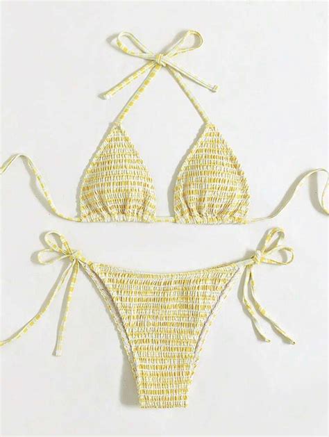 Yellow Triangle Two Piece Bikini Women S Fashion Swimwear Bikinis Swimsuits On Carousell
