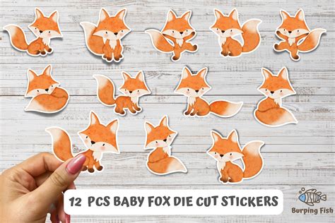 Cute Fox Stickers Fox Sticker Pack 12 Pcs Die Cut Stickers Fox T Fox Sticker Holographic