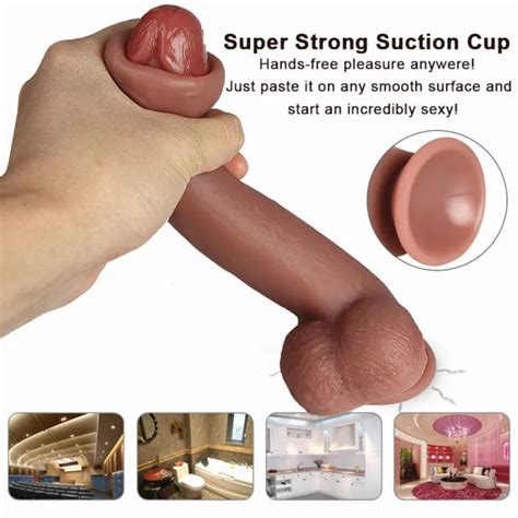 Realistic Sliding Foreskin Dildo With Suction Cup For Woman Real Penis