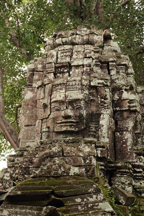 Stone Face At Ruins Of Bayon Temple Cambodia Stock Photo Image Of