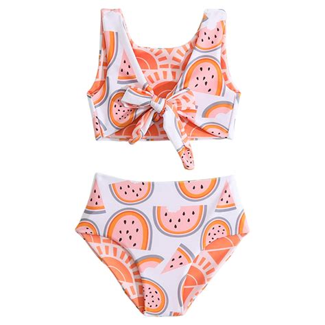 PEASKJP Girls Swimsuits Swimwear Bathing Suit Beach Bikini Two Piece Tie Front Swimsiuts Orange