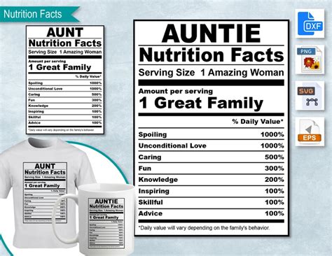 Auntie Nutrition Facts Aunt Svg Nutritional Fact Label Etsy India