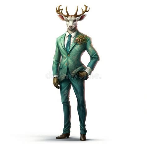 Elegant Deer In Green Suit A Stylish Heistcore Illustration Stock