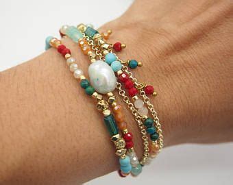 Multi Color Five Strands Bracelet With Chain Beaded Bracelet Bridal