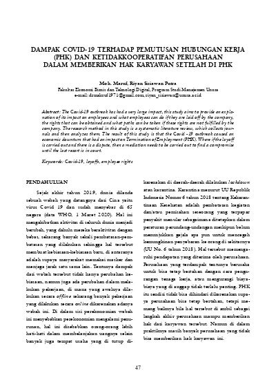 DAMPAK COVID 19 TERHADAP PEMUTUSAN HUBUNGAN KERJA PHK DAN