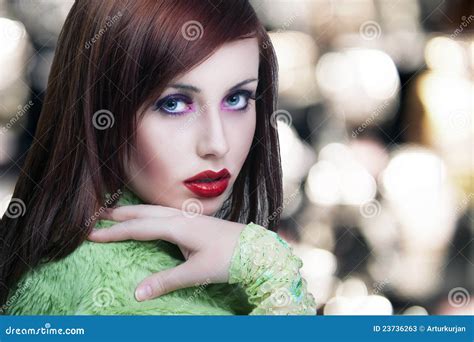 Portrait Of A Beauty Brunette With Red Lips Stock Image Image Of Beautiful Adult