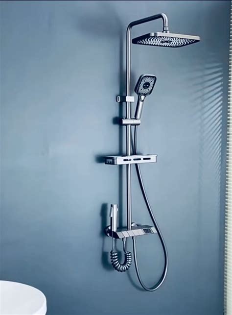 Sunshower Set In Gun Grey Black Square Piano Design Hot And Cold Shower With Super Large