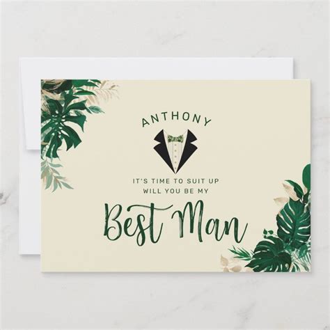 Tropical Tuxedo Bow Tie Best Man Proposal Card Zazzle Be My