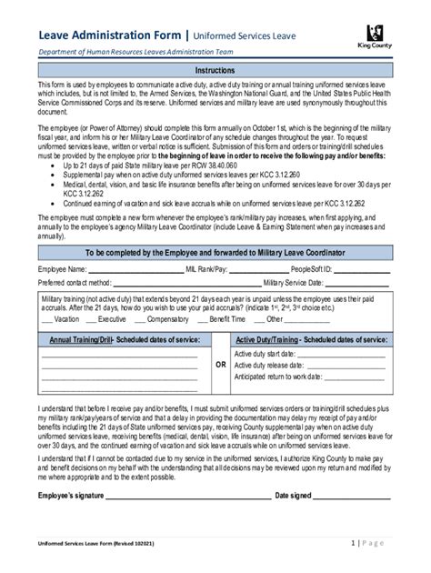 Fillable Online Kingcounty GovmediaLeave Administration FormLeave