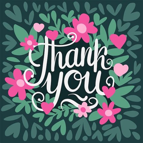 Premium Vector Thank You Lettering Postcard With Flower