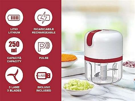 Tritatutto Ricaricabile Usb Beper Mini Robot Da Cucina Ml Rosso