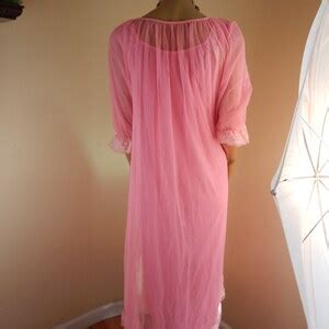 Vintage Lingerie Set Neon Pink Nightgown And Robe Etsy