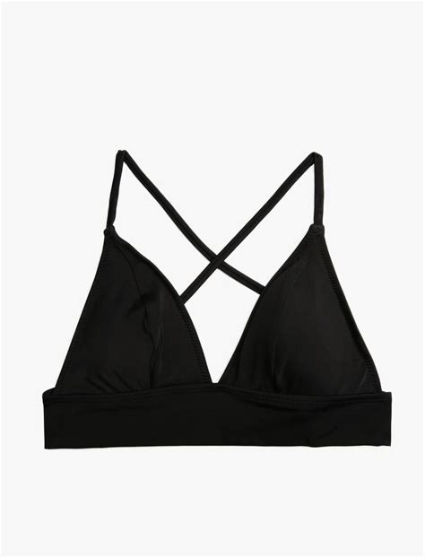 Siyah Kadın Üçgen Bikini Üstü Kaplı Çapraz Askı Detaylı SAK BM Koton
