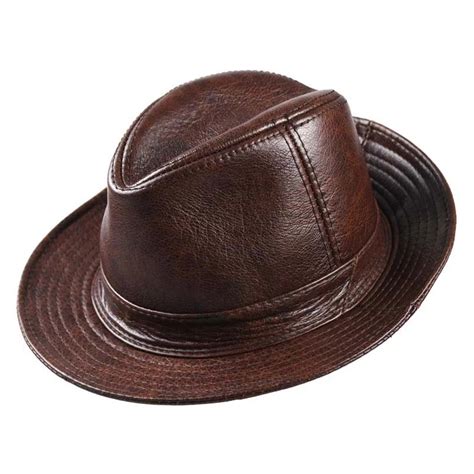 New 2024 Man High Quality Genuine Leather Cowhide Fedora Gentleman Cow Skin Short Brim Black