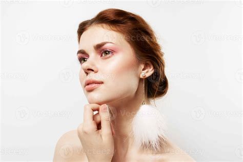 Attractive Woman Fluffy Earrings Makeup Naked Shoulders Luxury 22518102 Stock Photo At Vecteezy