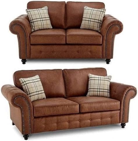 Brown Faux Leather Sofa Set 32 Seater Settee 3 Seater Suite 2