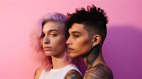 Mulher Cisgenero E Transgenero - Um casal, um transgênero e um cisgênero, exibindo orgulhosamente sua ...