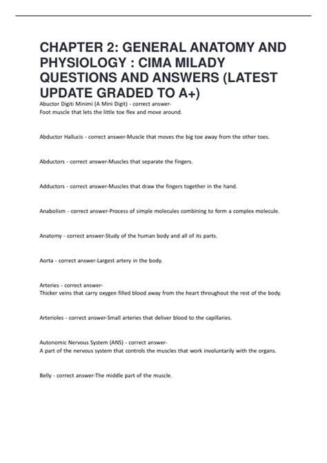 CHAPTER 2- GENERAL ANATOMY AND PHYSIOLOGY - CIMA MILADY QUESTIONS AND