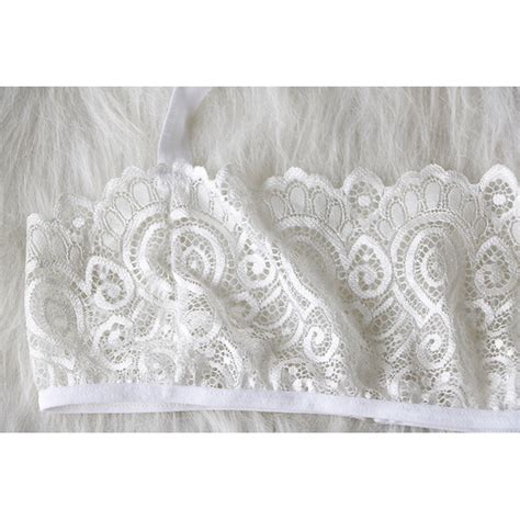 Sexy White Sheer Floral Lace Halter Demi Cup Bra And Panties Lingerie Set N