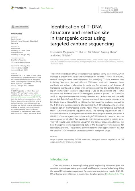 PDF Identification Of T DNA Structure And Insertion Site In