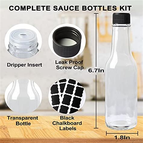 Hingwah Pack Hot Sauce Bottles Oz Clear Woozy Bottles With Leak Proof Black Screw Caps And