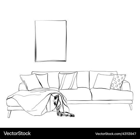 Room Interior Sketch Home Furniture Sofa Vector Image