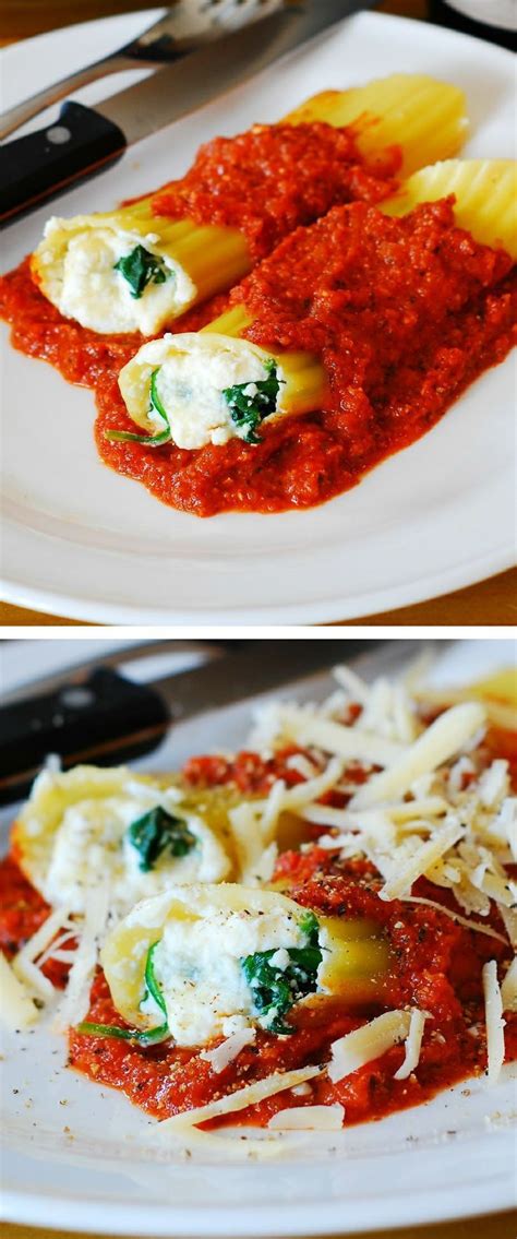 Stuffed Manicotti Pasta Shells Recipe With Ricotta Cheese And Spinach