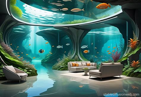futuristic organic living room  underground cavern stable diffusion