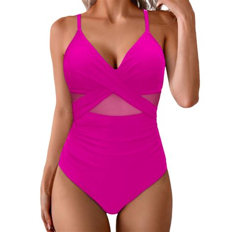 Bathing Suits For Women One Piece Tummy Control Solid Color Swimsuits Bikini Set With Neck
