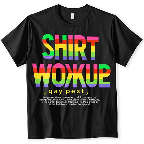 Stay Woke Rainbow Text Gay Pride Theme Black T Shirt Mockup Embrace LGBTQ Pride With This