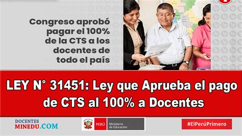 LEY N 31451 Ley Que Aprueba El Pago De CTS Al 100 A Docentes