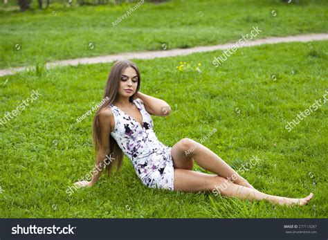 Sexy Brunette Woman Short Dress Sitting Stock Photo Shutterstock