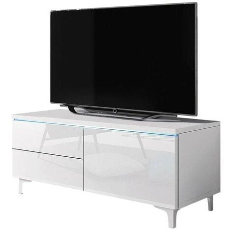 Meuble TV Nashville 119 Blanc Blanc Brillant 100x43x45cm LED