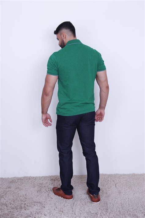 Camisa Polo Ogochi Masculina Casual Slim Verde Forest