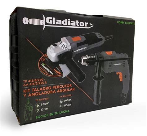 Kit Taladro Percutor Y Amoladora Gladiator Tp413 Kirkor 3 700 00 En