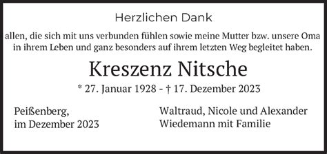 Traueranzeigen Von Kreszenz Nitsche Trauer Merkur De