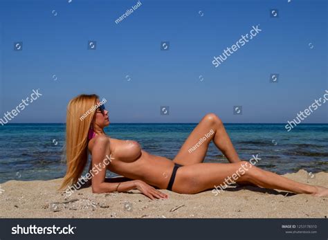 Sexy Blonde Model Bikini On Beach Stock Photo 1253178310 Shutterstock