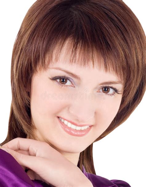 Cuadro Del Brunette Sonriente Sobre Blanco Foto De Archivo Imagen De Higiene Feliz 16823038