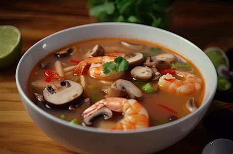 Premium Photo Bowl Of Tom Yam Soup With Shrimp Mushrooms And