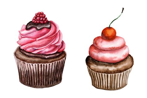 Set Of Watercolor Cupcakes By Olgas Watercolor Thehungryjpeg