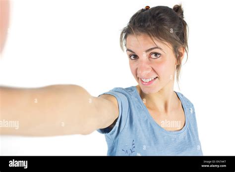 Casual Brunette Taking A Selfie Stock Photo Alamy
