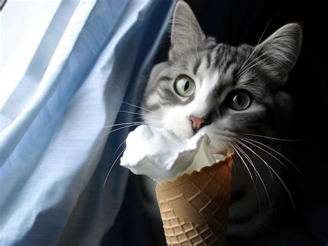 Premium AI Image | a cat eating ice cream