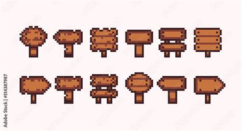 Wooden Signs Guidepost Pixel Art Set Rustic Timber Road Pointer