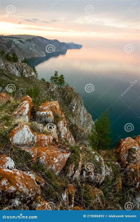 nature  baikal landscape   shores  lake baikal stock photo