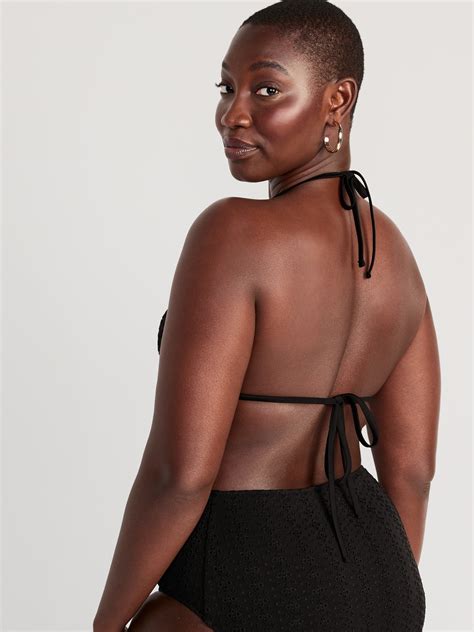 Eyelet Embroidered Triangle Halter Bikini Swim Top Old Navy