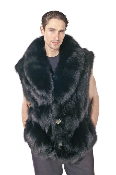 Genuine Real Fox Fur Vest for Men - Black Sculptured Fox | eBay