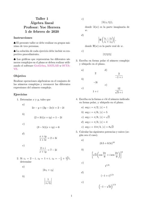 Taller de Álgebra Lineal PDF Descarga Gratuita