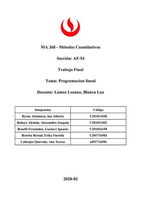 Trabajo Final MA 368 Métodos Cuantitativos Sección AF Trabajo