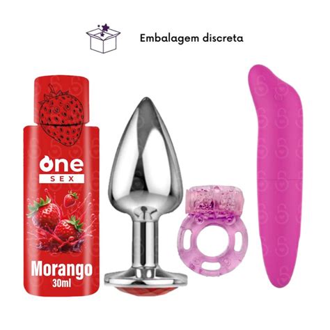 Kit Plug Anal Tamanho M Vibrador Ponto G Gel Lubrificante One Sex Anel Peniano