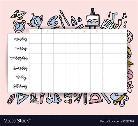 School timetable schedule template student lesson vector image on vectorstock – Artofit